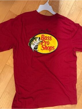 Bass Pro Shops Red Tee with Yellow Logo and Green Fish/ T-shirt
